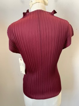 Womens, Top, N/L, Red Burgundy, Polyester, Solid, B 34, Sleeveless, V-neck, Permanent Pleating