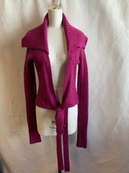 Womens, Sweater, FREE PEOPLE, Purple, Wool, Polyester, Solid, S, Collar Attached, Open Front, Tie at Waist
