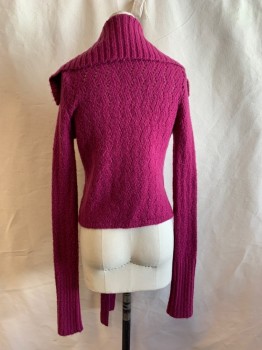 FREE PEOPLE, Purple, Wool, Polyester, Solid, Collar Attached, Open Front, Tie at Waist