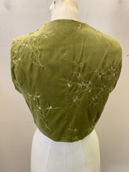Womens, Vest, PARALLEL, Olive Green, Synthetic, Solid, Floral, B34, S8, Velvet with Embroidery, 5 Buttons, Crew Neck