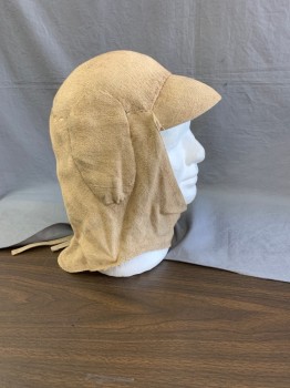 Unisex, Sci-Fi/Fantasy Hat, MTO, Tan Brown, Burlap, Solid, O/S, Neck Protecting Draped Fabric, Aged/Distressed,