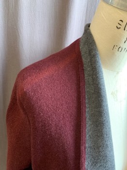 ANN TAYLOR, Red Burgundy, Wool, Cotton, Solid, Shawl Collar, Open Front, Long Sleeves, Gray Interior, 2 Pockets, Shoulder Burn