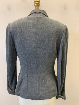 Womens, Blazer, Abe Reinis, Gray, White, Wool, 2 Color Weave, 33, L/S, Button Front, C.A., Top Pockets,
