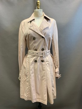 Womens, Coat, Trenchcoat, TOPSHOP, Blush Pink, Poly/Cotton, 6, 2 Piece with Belt, Double Breasted, Button Front, 6 Buttons