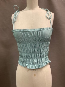 OUT FROM UNDER, Sea Foam Green, Polyester, Spandex, Solid, Textured Fabric, Square Neck, Tie Straps