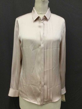 HUGO BOSS, Blush Pink, Polyester, Solid, 3 Vertical Pleats Left Of Placket, L/S, B.F. with Hidden Placket, C.A.,