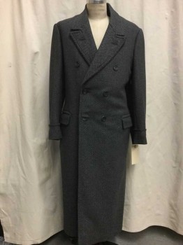Mens, Coat, MTO, Heather Gray, Black, Wool, Chevron, 38, Double Breasted, 6 Buttons, Notched Lapel, 2 Flap Pockets