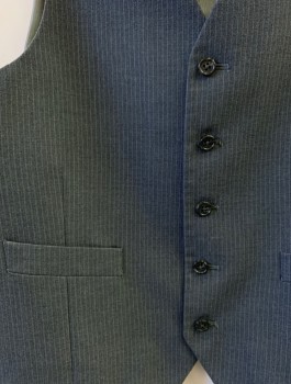 MICHAEL KORS, Gray, White, Polyester, Rayon, Stripes - Pin, 5 Button, 2 Pocket