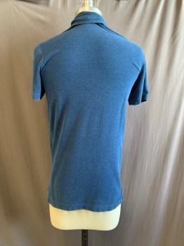 WALLACE & BARNES, Denim Blue, Cotton, Collar Attached, 1/4 Button Front, Short Sleeves, 1 Chest Pocket