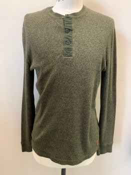 ROOTS, Olive Green, Black, Cotton, Heathered, Henley Long Sleeves,