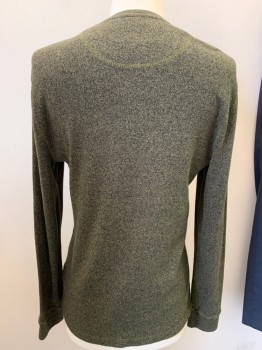 ROOTS, Olive Green, Black, Cotton, Heathered, Henley Long Sleeves,