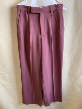 ZARA, Mauve Pink, Polyester, Lyocell, Solid, Zip Front, Extended Waistband With Hook, Pleated Front, 4 Pockets,