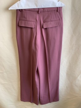 ZARA, Mauve Pink, Polyester, Lyocell, Solid, Zip Front, Extended Waistband With Hook, Pleated Front, 4 Pockets,