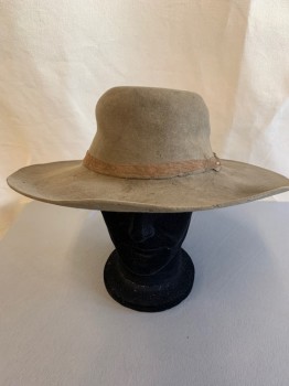 Mens, Historical Fiction Hat , ARIZONA HATTERS, Lt Brown, Wool, Solid, 7 1/8, Cowboy Hat, Aged, Leather Band