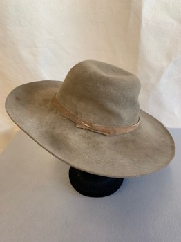 Mens, Historical Fiction Hat , ARIZONA HATTERS, Lt Brown, Wool, Solid, 7 1/8, Cowboy Hat, Aged, Leather Band