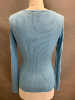 THEORY, Lt Blue, Wool, Ribbed, Round Neck, L/S