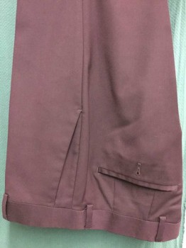 TOP MAN, Red Burgundy, Polyester, Viscose, Solid, Flat Front, 4 Pockets,