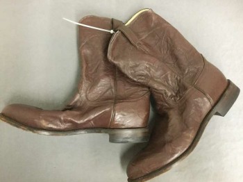 Mens, Cowboy Boots , JUSTIN, Brown, Leather, 10.5, Brown Leather with Black Piping Accents, 1" Heel, **Worn at Toes