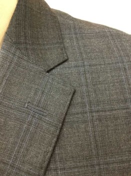ALFRED SUNG, Dk Gray, Charcoal Gray, Lt Blue, Wool, Plaid-  Windowpane, Dark Gray with Faint Charcoal and Dusty Blue Windowpane, Single Breasted, Notched Lapel, 2 Buttons,  3 Pockets, Black Lining