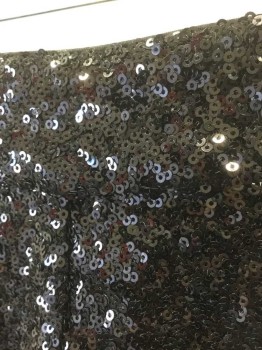 H&M, Black, Sequins, Polyester, Solid, Black Tiny Sequin Covered, Elastic Waist, High Waisted, 1" Inseam, Invisible Zipper at Side