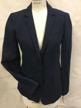 J CREW, Navy Blue, Linen, Cotton, Solid, Heavy Linen, Single Breasted, 1 Button, Notched Lapel, 3 Pockets,