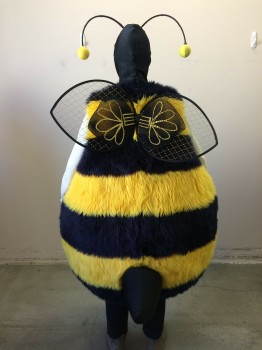 Unisex, Walkabout, J&M COSTUMES, Black, Yellow, Gold, Synthetic, Stripes, O/S, BUMBLE BEE: Furry Black/Yellow Stripe Rotund Body, Open Hole for Legs, Zip Back, Separate Wired Black Mesh with Gold Detail Wings Velcro Attached, Separate Solid Black Stinger Velcro Attached, Separate Solid Black Balaclava with Metal Tentacles with Yellow Balls at End