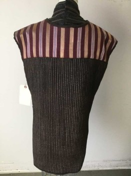 Mens, Vest, N/L, Dk Brown, Red Burgundy, Gold, Lt Pink, Leather, Polyester, Stripes - Diagonal , Stripes - Horizontal , 38, Silver Studded Leather Moc Turtleneck, with Horizontal Stitching, Ribbed Poly Vest with Burg, Gold, Lt Pink Patterned Stripe Yoke, Braided Brown Leather Side Straps, Pull Over, See Photo Attached,