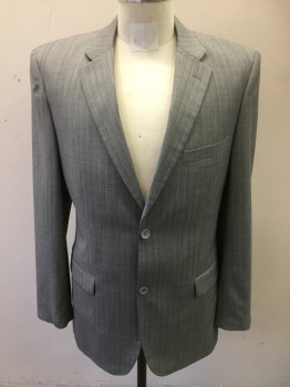EFFETTI, Lt Gray, Gray, Wool, Herringbone, Stripes, Single Breasted, 2 Buttons,  Notched Lapel,