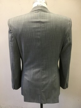 EFFETTI, Lt Gray, Gray, Wool, Herringbone, Stripes, Single Breasted, 2 Buttons,  Notched Lapel,