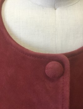 BA&SH, Maroon Red, Suede, Solid, Goat Suede, Snap Front with Decorative Self Covered Buttons, Horizontal Pleat Across Bust, Round Neck, Maroon Cotton Lining