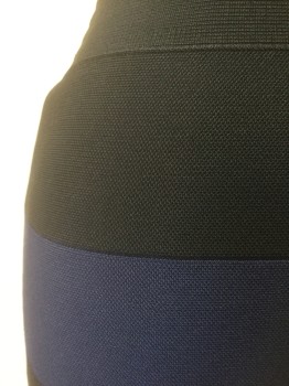 BCBG MAX AZRIA, Black, Navy Blue, Rayon, Nylon, Stripes - Horizontal , Stretchy Body-Con Skirt with Horizontal Panels of Black and Navy Alternating, Hem Mini