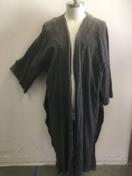 Mens, Historical Fiction Robe, MTO, Gray, Cotton, Stripes - Vertical , 44, No Closures, Long Sleeves, Aged/Distressed,  Holes, Side Slits
