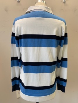 JCREW, White, Navy Blue, French Blue, Poly/Cotton, Stripes - Horizontal , Long Sleeves, Navy Embroiderred Canterbury Logo