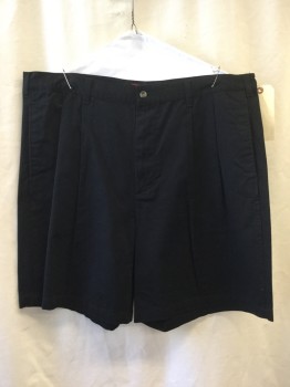 CHAPS, Black, Cotton, Solid, Dbl Pleated, 4 Pockets, Belt Loops,