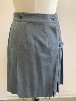 Childrens, Skirt, FLYNN O'HARA, Gray, Polyester, Wool, Solid, W:27, 14X, Pleated, 1.5" Wide Waistband with 2 Button Closures, Knee Length, School Uniform, Multiples in Different Sizes