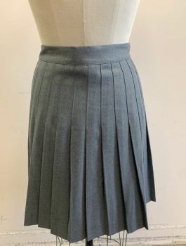 Childrens, Skirt, FLYNN O'HARA, Gray, Polyester, Wool, Solid, W:27, 14X, Pleated, 1.5" Wide Waistband with 2 Button Closures, Knee Length, School Uniform, Multiples in Different Sizes