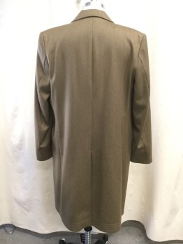 J CREW, Putty/Khaki Gray, Khaki Brown, Wool, Heathered, Notched Lapel, Single-Breasted Concealed Button Closure, 1 Chest Welt Pocket, 3 Besom Pockets, Back Vent, Below the Knee Length, 3 Lined Topstitch Detail