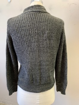 N/L, Gray, Lt Gray, Wool, Heathered, Thick Ribbed Knit, Long Sleeves, Shawl Collar, 5 Buttons, 2 Patch Pockets