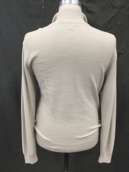 FACONNABLE, Almond, Cotton, Solid, 1/2 Zip Front, Stand Collar, Long Sleeves, Ribbed Knit Collar/Shoulder/Cuff/Waistband **Collar Stitched Down**