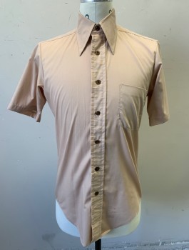 Mens, Dress Shirt, CAREER CLUB, Beige, Poly/Cotton, Solid, N:14.5, Short Sleeves, Button Front, Collar Attached, 1 Patch Pocket,