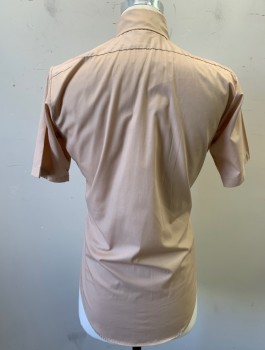 Mens, Dress Shirt, CAREER CLUB, Beige, Poly/Cotton, Solid, N:14.5, Short Sleeves, Button Front, Collar Attached, 1 Patch Pocket,