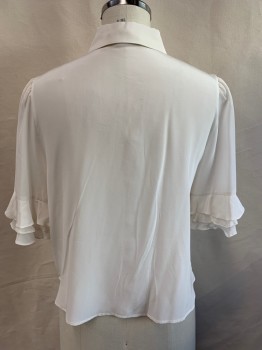 FRAME, Cream, Silk, Solid, Button Front, Short Sleeves with Triple Ruffle Cuffs, Collar Attached,