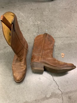 Womens, Cowboy Boots, TONY LAMA, Sienna Brown, Leather, Solid, Faded, 9.5, Stacked Heel, Embroiderred Swirls and Scalloping