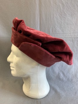 Mens, Historical Fiction Hat , MTO, Raspberry Pink, Cotton, Floral, 23", Floppy Hat, with Floral Print Flaps, Pleated,