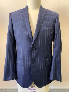 GALANTE, Navy Blue, Blue, Wool, Stripes - Vertical , 2 Buttons, Single Breasted, Notched Lapel, 3 Pockets,