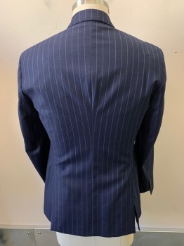 GALANTE, Navy Blue, Blue, Wool, Stripes - Vertical , 2 Buttons, Single Breasted, Notched Lapel, 3 Pockets,