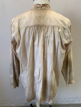 SCULLY, Ecru, Cotton, Solid, Long Sleeves, 3 Button Placket, Short Stand Collar, Aged - Very Dirty and Mud Stained, Old West or Working Class Reproduction