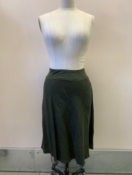 THREE DOTS, Olive Green, Cotton, Solid, Elastic Waist, Flared Skirt,