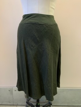 THREE DOTS, Olive Green, Cotton, Solid, Elastic Waist, Flared Skirt,