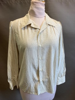 A.P.C., Cream, Black, Silk, Speckled, Spots , Long Sleeves, Button Front, 5 Buttons, 2 Button Cuffs, Small Cap Sleeve, Light Gathering in Back Yolk